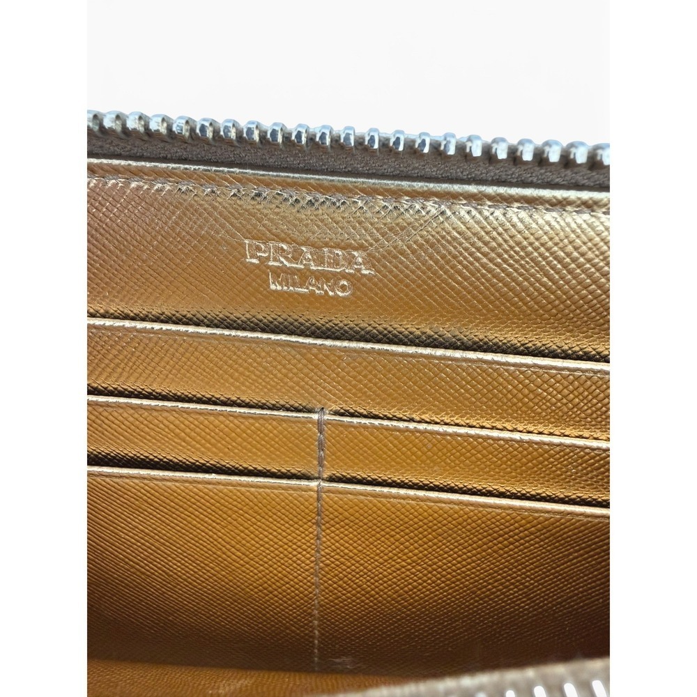 Prada Milano Metallic Gold Saffiano Zip Around Continental Wallet Leather - Picture 9 of 10
